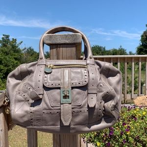 Vintage Sam Edelman Light Grey/Tan LeatherHand Bag